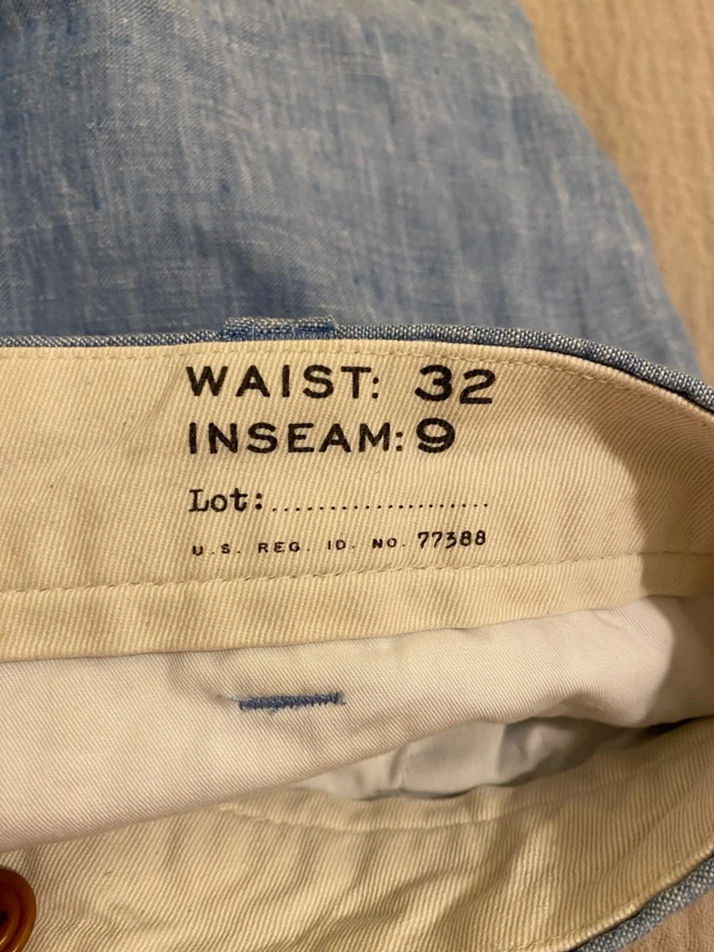 J. Crew Stanton Light Blue Men's Linen Shorts. Size 32
